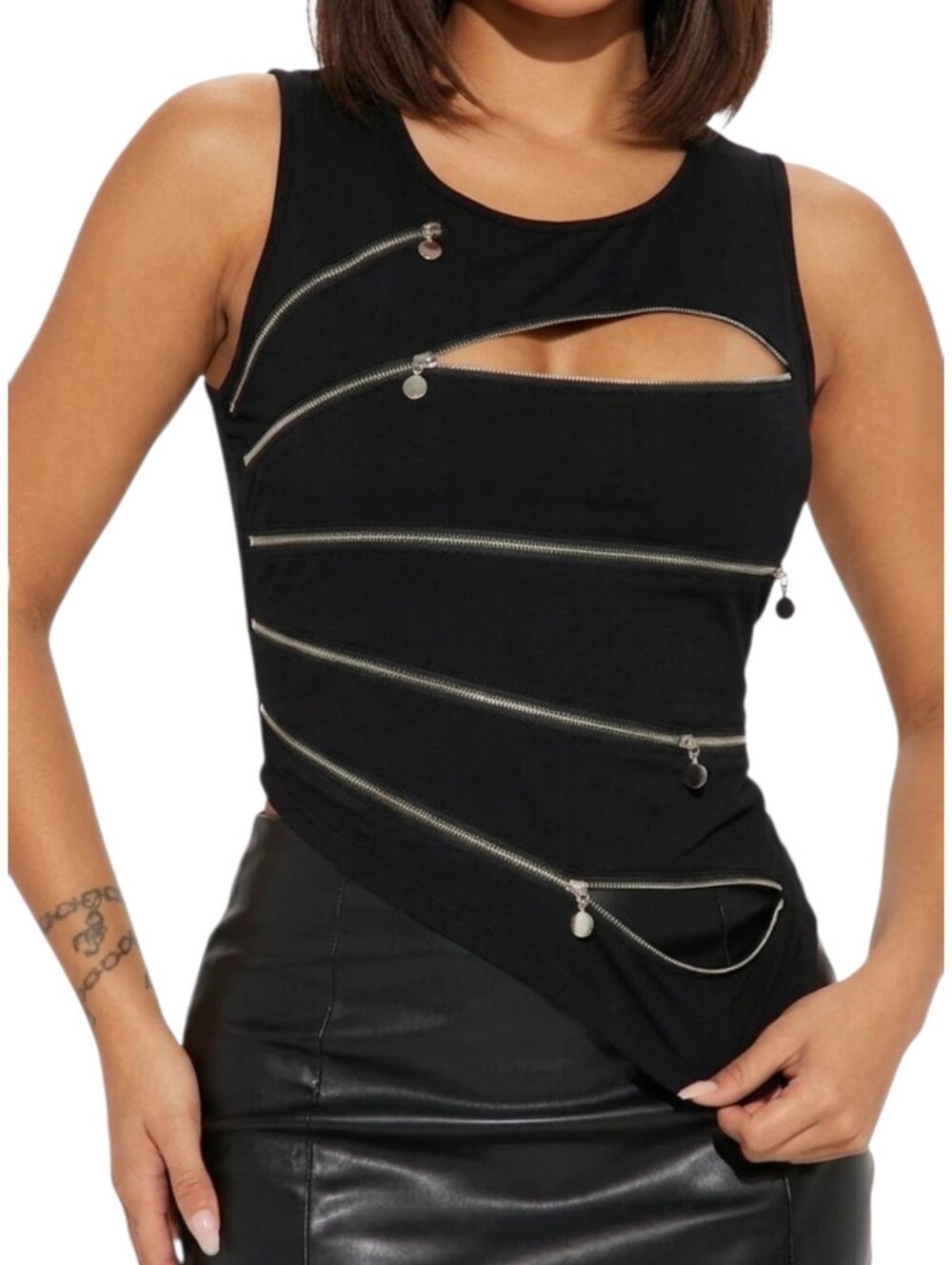 Black Zipper Detail Name Your Game Top Fashion Nova S Asymmetrical Snug Stretch